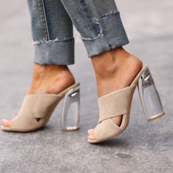 KENDALL & KYLIE THE KARMEN HEEL - BLACK SUEDE MULES w/ LUCITE HEELS - Picture 11 of 12